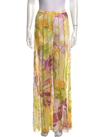Pre-owned Andrea Iyamah Floral Print Wide Leg Pants W/ Tags In Yellow