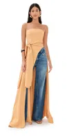 Andrea Iyamah Fora Full Length Top Mustard In Nude