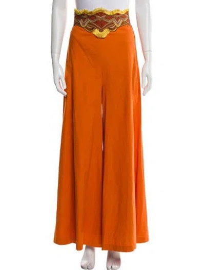 Pre-owned Andrea Iyamah Fox Colorblock Wide Leg Pants In Orange