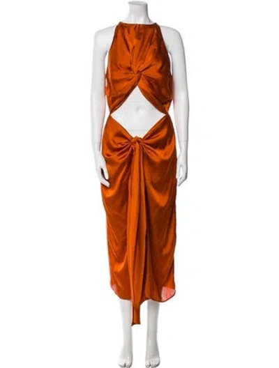Pre-owned Andrea Iyamah Halterneck Long Dress In Orange