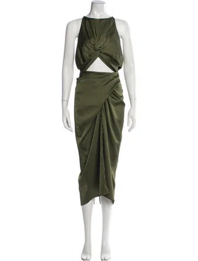 Pre-owned Andrea Iyamah Halterneck Midi Length Dress In Green