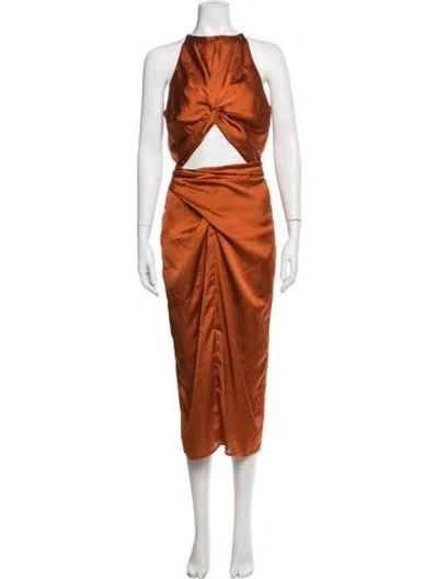 Pre-owned Andrea Iyamah Halterneck Midi Length Dress In Orange