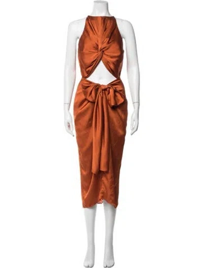 Pre-owned Andrea Iyamah Halterneck Midi Length Dress In Orange