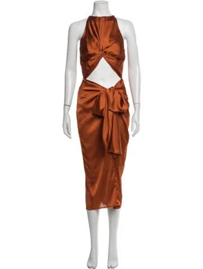 Pre-owned Andrea Iyamah Halterneck Midi Length Dress In Orange