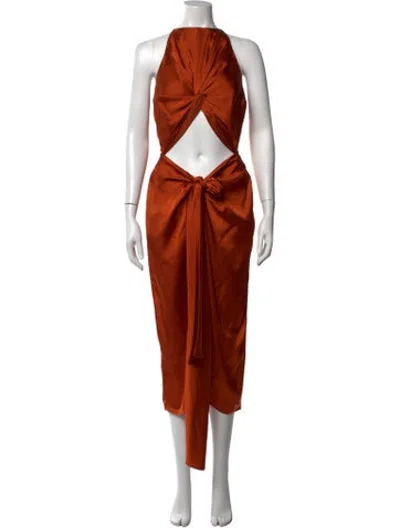 Pre-owned Andrea Iyamah Halterneck Midi Length Dress In Orange