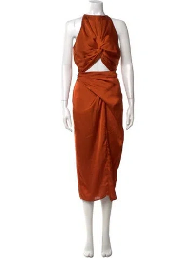 Pre-owned Andrea Iyamah Halterneck Midi Length Dress In Orange