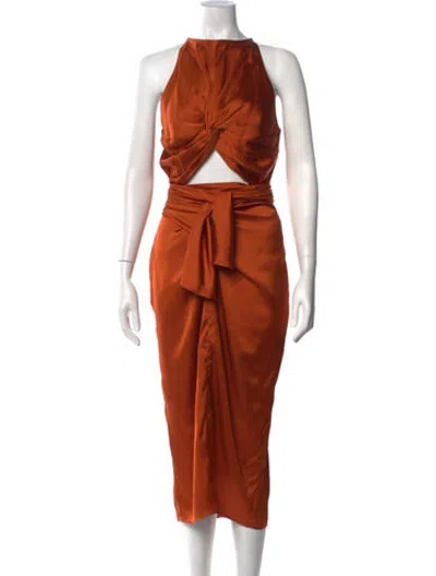 Pre-owned Andrea Iyamah Halterneck Midi Length Dress In Orange