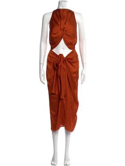 Pre-owned Andrea Iyamah Halterneck Midi Length Dress W/ Tags In Orange