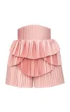 Andrea Iyamah Women's Hibi Pleated Satin Shorts In Pink