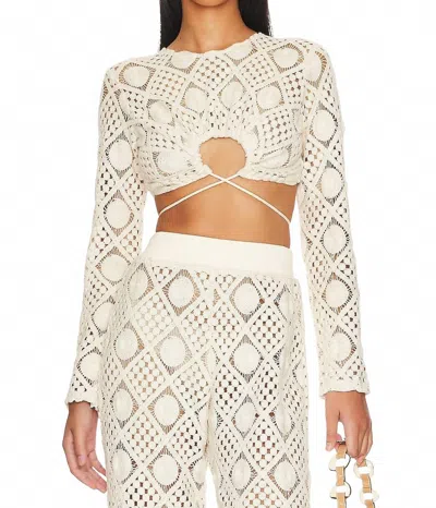 Andrea Iyamah Hira Crochet Crop Top In Chalk In Brown