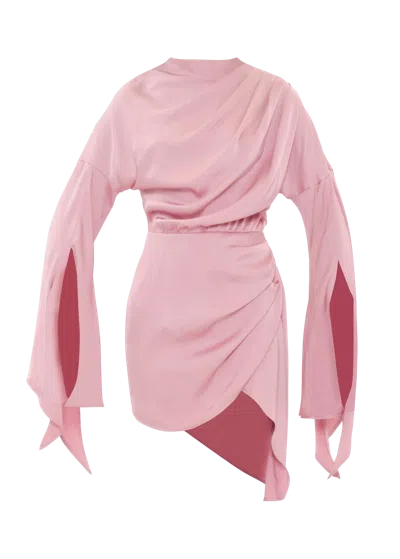 Andrea Iyamah Ruched Flared Sleeve Mini Dress In Pink