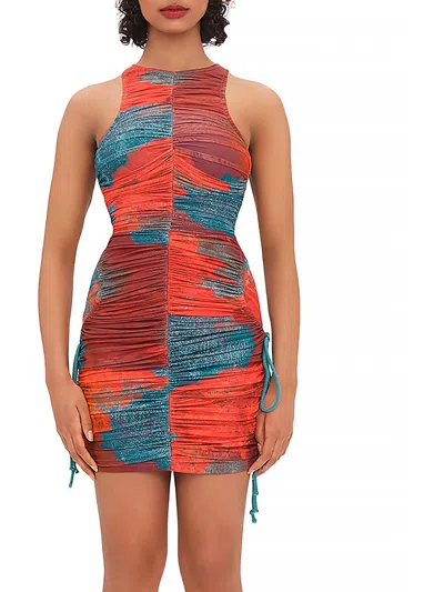 Andrea Iyamah Kasi Ruched Mesh Mini Dress Swim Cover-up In Orange