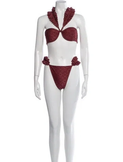 Pre-owned Andrea Iyamah Lace Pattern Bikini In Red