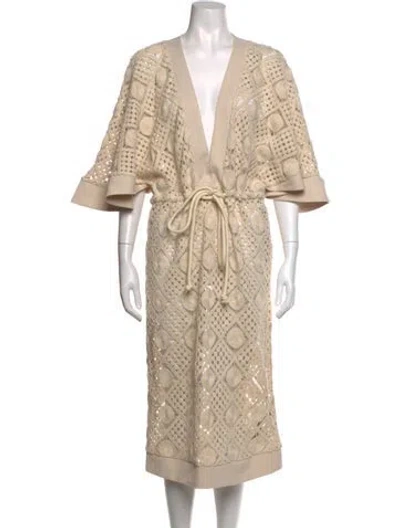 Pre-owned Andrea Iyamah Lace Pattern Long Dress In Neutrals
