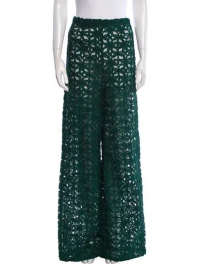 Pre-owned Andrea Iyamah Lace Pattern Wide Leg Pants In Green