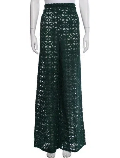 Pre-owned Andrea Iyamah Lace Pattern Wide Leg Pants In Green