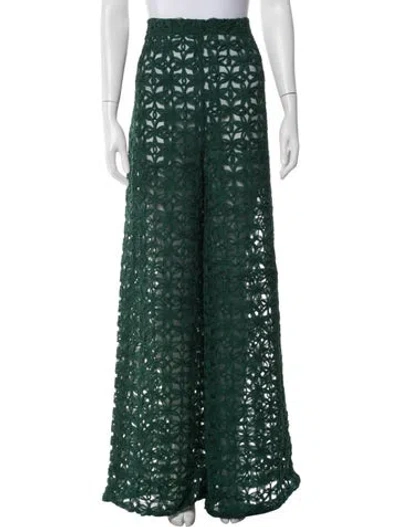 Pre-owned Andrea Iyamah Lace Pattern Wide Leg Pants In Green
