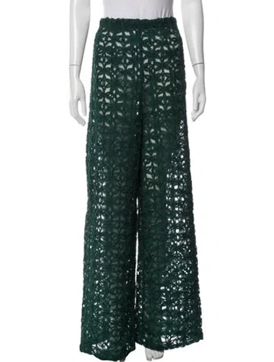 Pre-owned Andrea Iyamah Lace Pattern Wide Leg Pants In Green