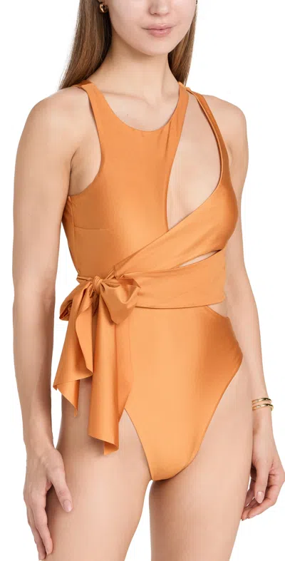 Andrea Iyamah Lada One Piece Swimsuit In Sunset Gold