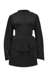 Andrea Iyamah Lenti Pleated Satin Mini Dress In Ebony