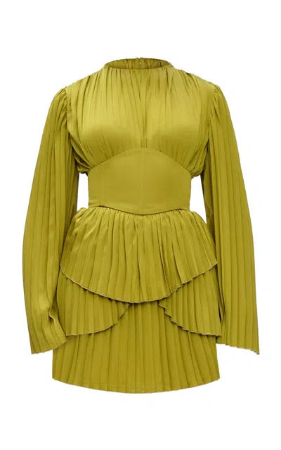 Andrea Iyamah Lenti Pleated Satin Mini Dress In Green