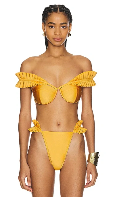 Andrea Iyamah Women's Mulan Ruffled-strap Bikini Top In Sunset Gold