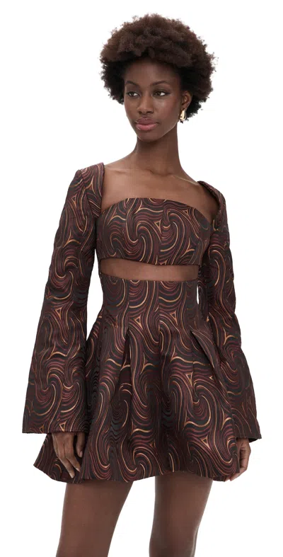 Andrea Iyamah Nala Mini Jacquard Dress Corda Jacquard In Brown