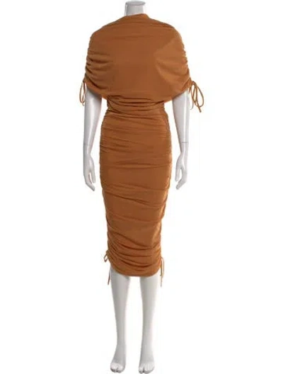 Pre-owned Andrea Iyamah Off-the-shoulder Midi Length Dress In Brown