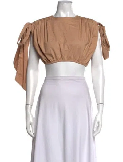 Pre-owned Andrea Iyamah Off-the-shoulder Short Sleeve Crop Top In Neutrals