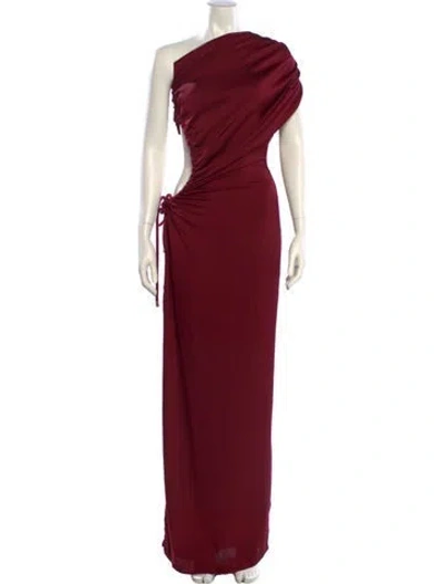 Pre-owned Andrea Iyamah One-shoulder Long Dress In Burgundy