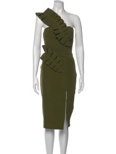 Pre-owned Andrea Iyamah One-shoulder Midi Length Dress In Green