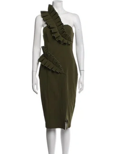 Pre-owned Andrea Iyamah One-shoulder Midi Length Dress In Green