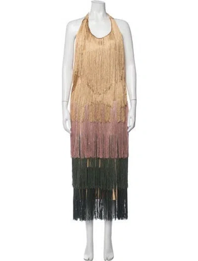 Pre-owned Andrea Iyamah Patterned Long Dress In Neutrals