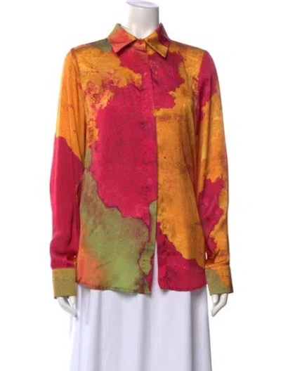 Pre-owned Andrea Iyamah Patterned Long Sleeve Button-up Top In Multi