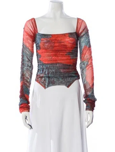 Pre-owned Andrea Iyamah Patterned Square Neckline Top In Red