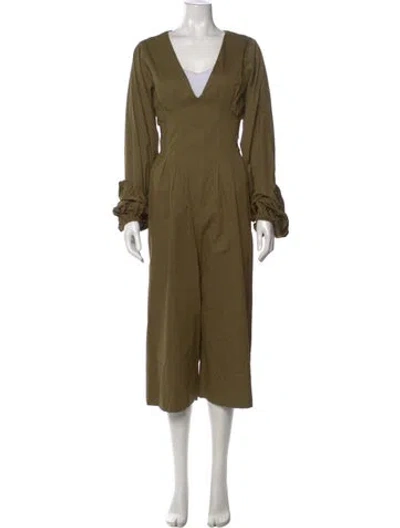 Pre-owned Andrea Iyamah Plunge Neckline Jumpsuit W/ Tags In Green