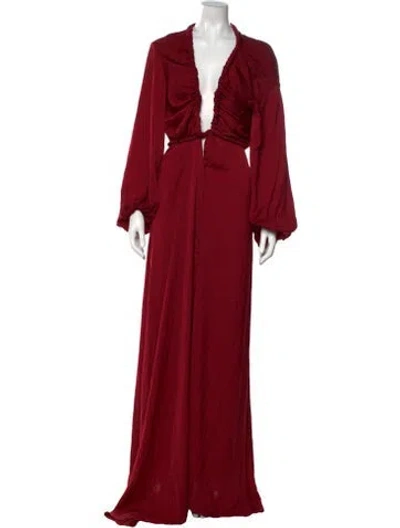 Pre-owned Andrea Iyamah Plunge Neckline Long Dress W/ Tags In Burgundy