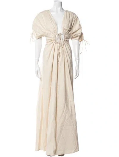 Pre-owned Andrea Iyamah Plunge Neckline Long Dress W/ Tags In Neutrals