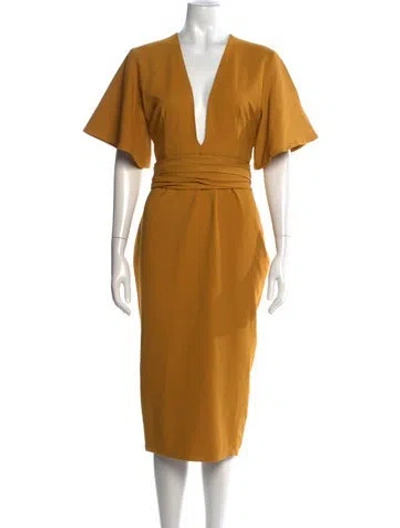 Pre-owned Andrea Iyamah Plunge Neckline Midi Length Dress In Yellow