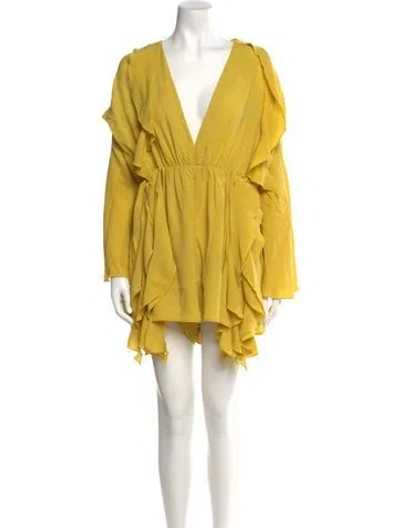 Pre-owned Andrea Iyamah Plunge Neckline Romper W/ Tags In Yellow
