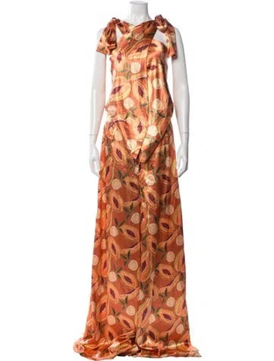 Pre-owned Andrea Iyamah Printed Asymmetrical Jumpsuit In Orange