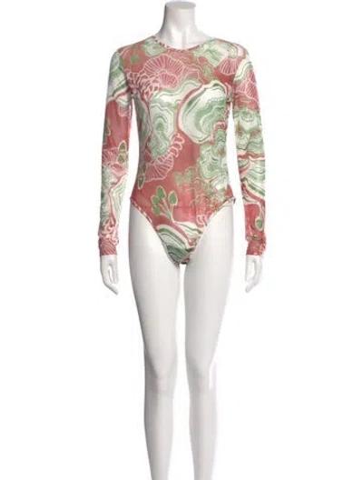 Pre-owned Andrea Iyamah Printed Crew Neck Bodysuit W/ Tags In Green