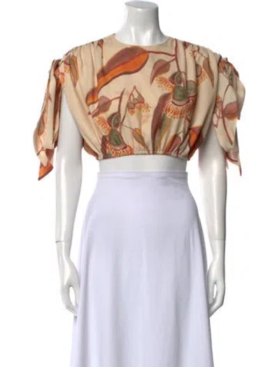 Pre-owned Andrea Iyamah Printed Crew Neck Crop Top In Neutral