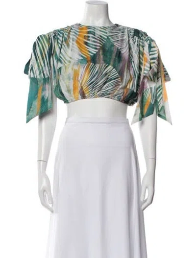 Pre-owned Andrea Iyamah Printed Crew Neck Crop Top W/ Tags In Green