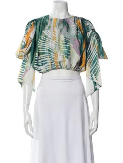 Pre-owned Andrea Iyamah Printed Crew Neck Crop Top W/ Tags In Green