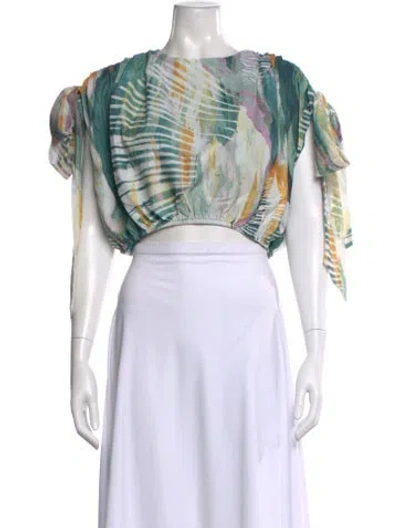 Pre-owned Andrea Iyamah Printed Crew Neck Crop Top W/ Tags In Multi