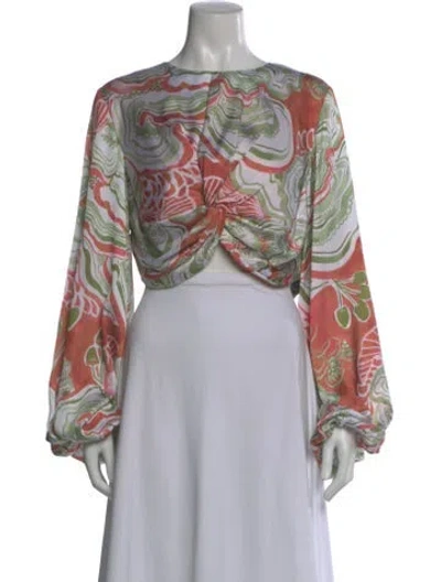 Pre-owned Andrea Iyamah Printed Crew Neck Crop Top W/ Tags In Multi