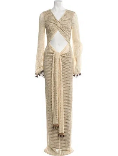 Pre-owned Andrea Iyamah Printed Long Dress In Gold