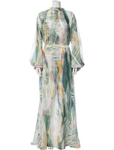 Pre-owned Andrea Iyamah Printed Long Dress In Green