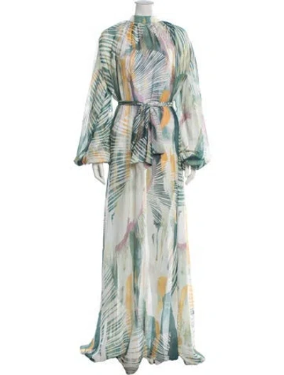 Pre-owned Andrea Iyamah Printed Long Dress In Green
